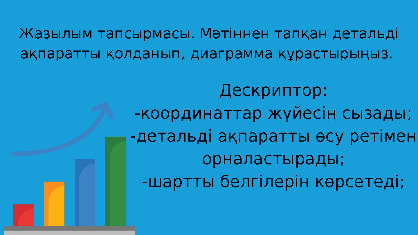 Жазылым тапсырмасы. Мәтіннен тапқан детальді ақпаратты қолданып, диаграмма құрастырыңыз. Дескриптор: -координаттар жүйесін сыз