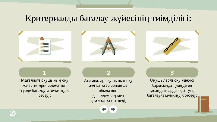 1 2 3 Мұғалімге оқушының оқу жетістіктерін объективті түрде бағалауға мүмкіндік береді; Ата-аналар оқушының оқу жетістікте