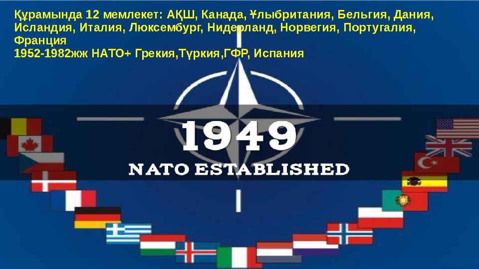 Құрамында 12 мемлекет: АҚШ, Канада, Ұлыбритания, Бельгия, Дания, Исландия, Италия, Люксембург, Нидерланд, Норвегия, Португалия