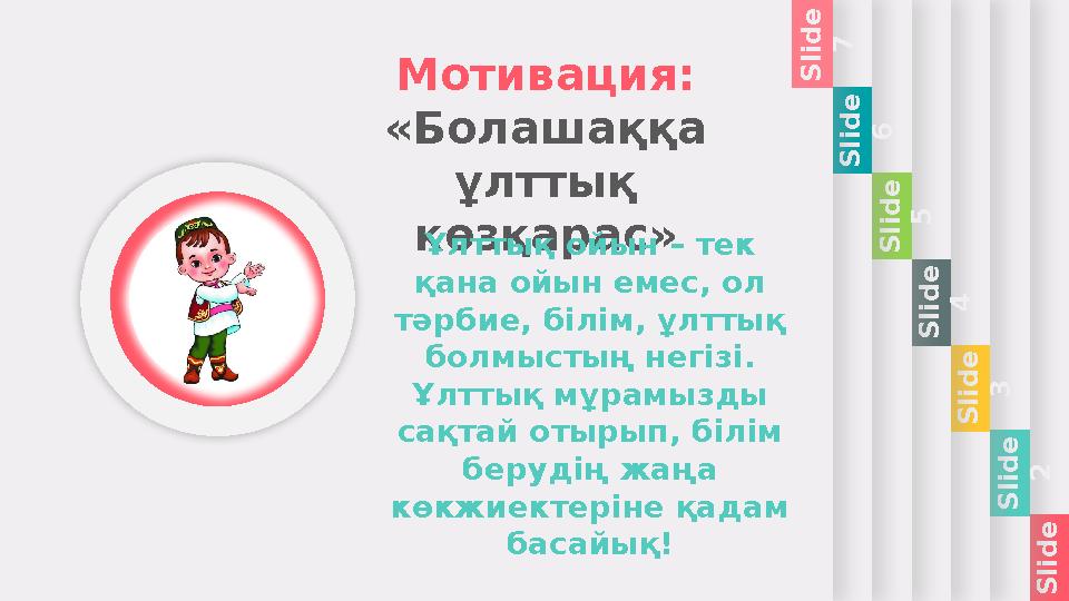 S l i d e 1 S l i d e 2 S l i d e 3 S l i d e 4 S l i d e 5 S l i d e 6 S l i d e 7 Мотивация: «Болашаққа