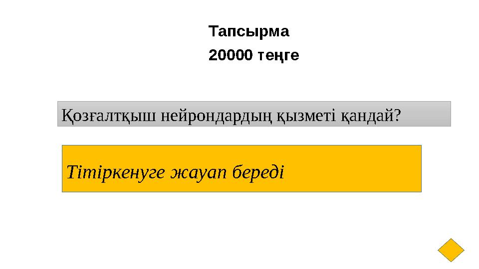 Тапсырма 20000 теңге Тітіркенуге жауап береді Қозғалтқыш нейрондардың қызметі қандай?