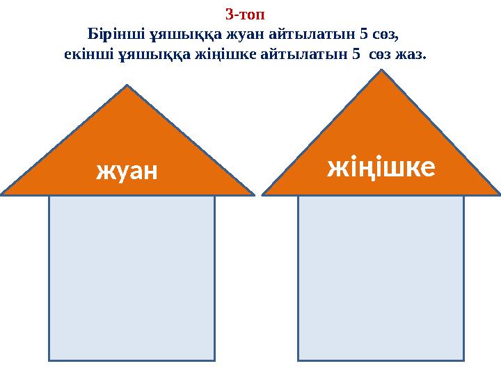 3-топ Бірінші ұяшыққа жуан айтылатын 5 сөз, екінші ұяшыққа жіңішке айтылатын 5 сөз жаз. жуан жіңішке