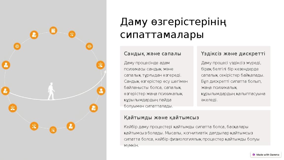 Даму өзгерістерінің сипаттамалары Сандық және сапалы Даму процесінде адам психикасы сандық және сапалық тұрғыдан өзгереді. С