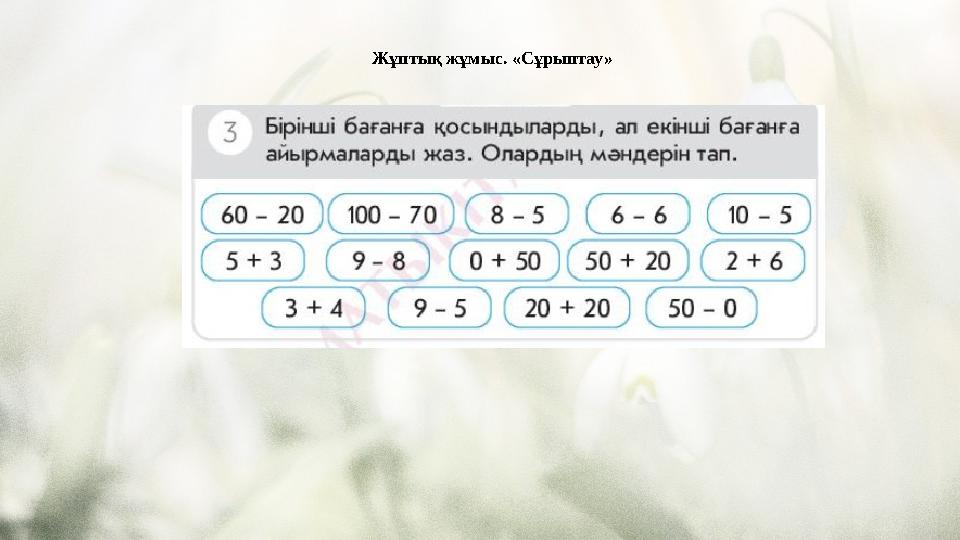 Жұптық жұмыс. «Сұрыптау»