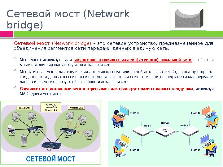 Сетевой мост (Network bridge) Сетевой мост (Network bridge) – это сетевое устройство, предназначенное для объединения сегме
