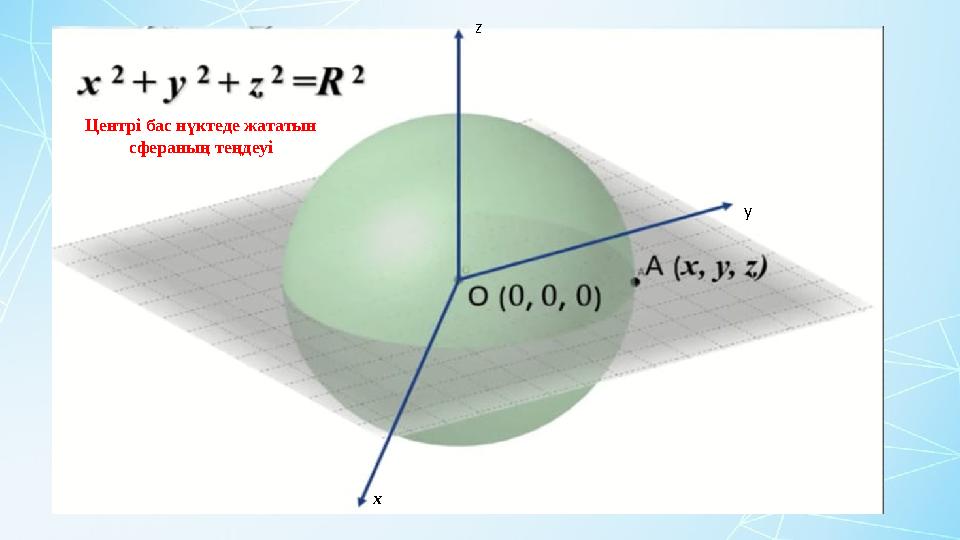 Центрі бас нүктеде жататын сфераның теңдеуі х z y