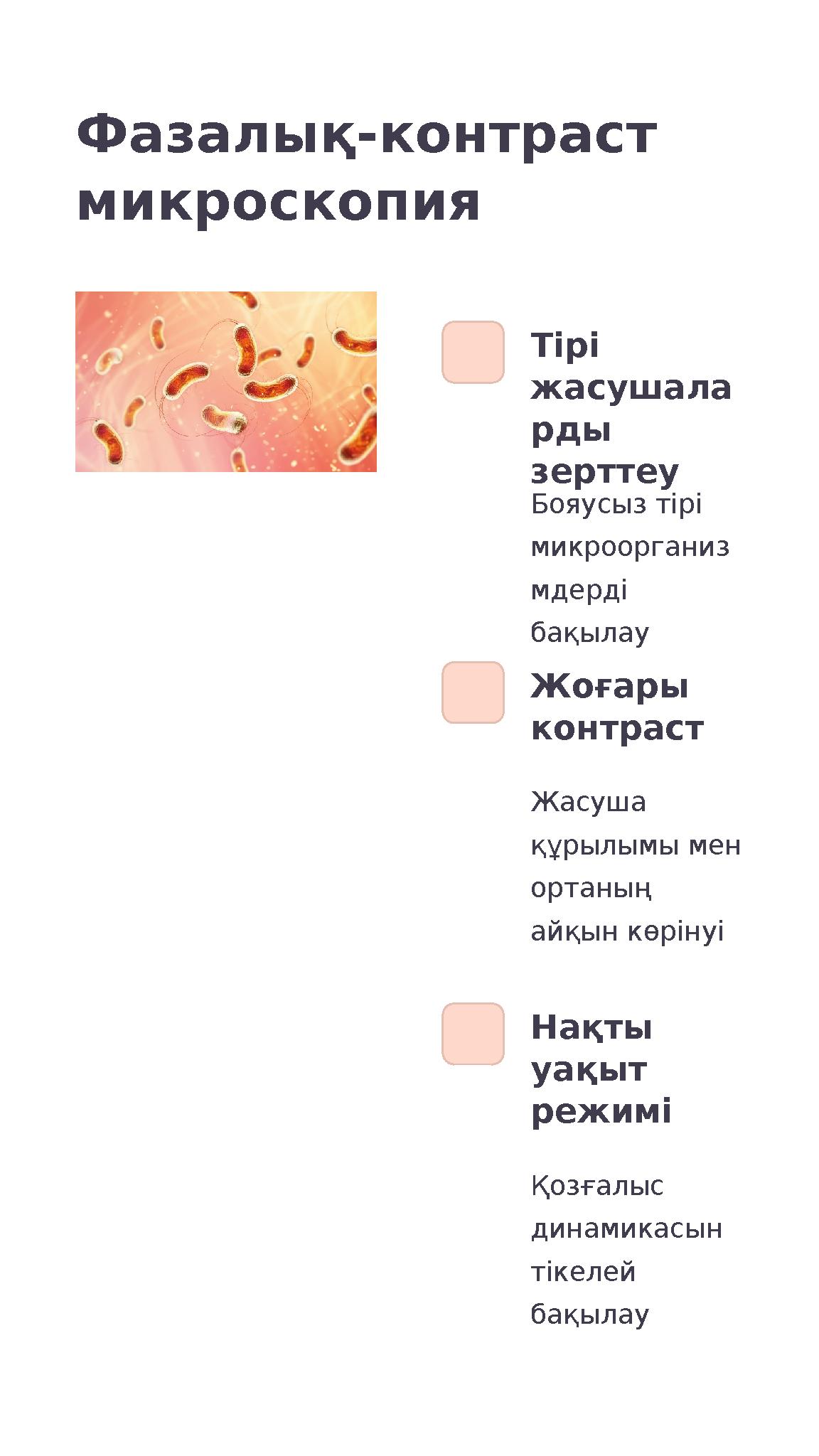 Фазалық-контраст микроскопия Тірі жасушала рды зерттеу Бояусыз тірі микроорганиз мдерді бақылау Жоғары контраст Жасуша құ