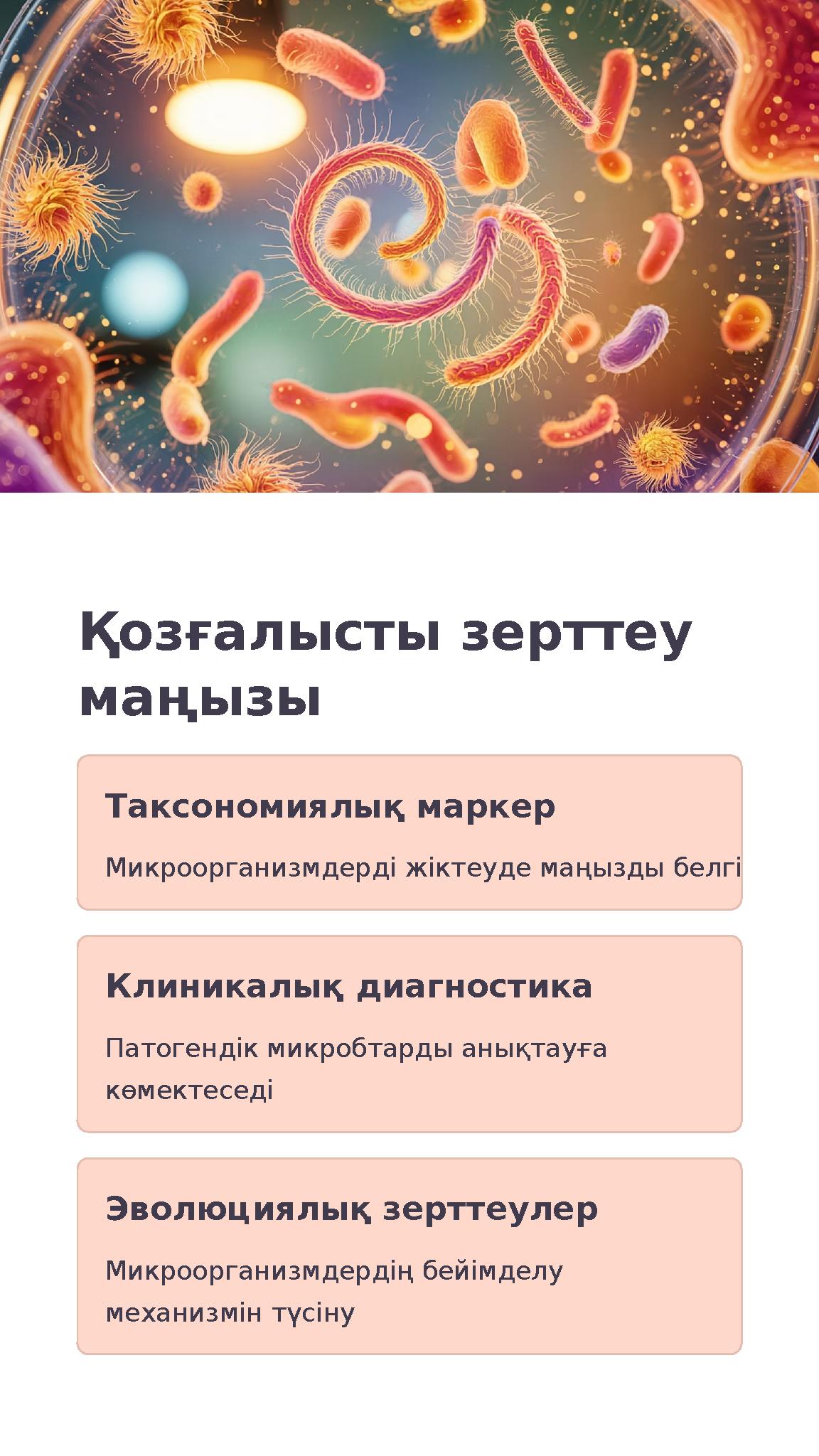 Қозғалысты зерттеу маңызы Таксономиялық маркер Микроорганизмдерді жіктеуде маңызды белгі Клиникалық диагностика Патогендік микр