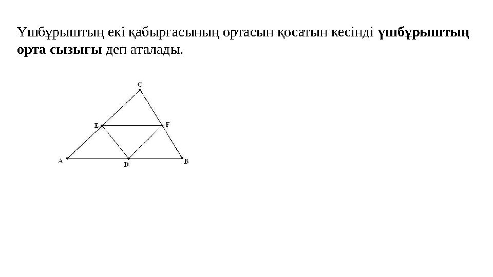 Үшбұрыштың екі қабырғасының ортасын қосатын кесінді үшбұрыштың орта сызығы деп аталады.