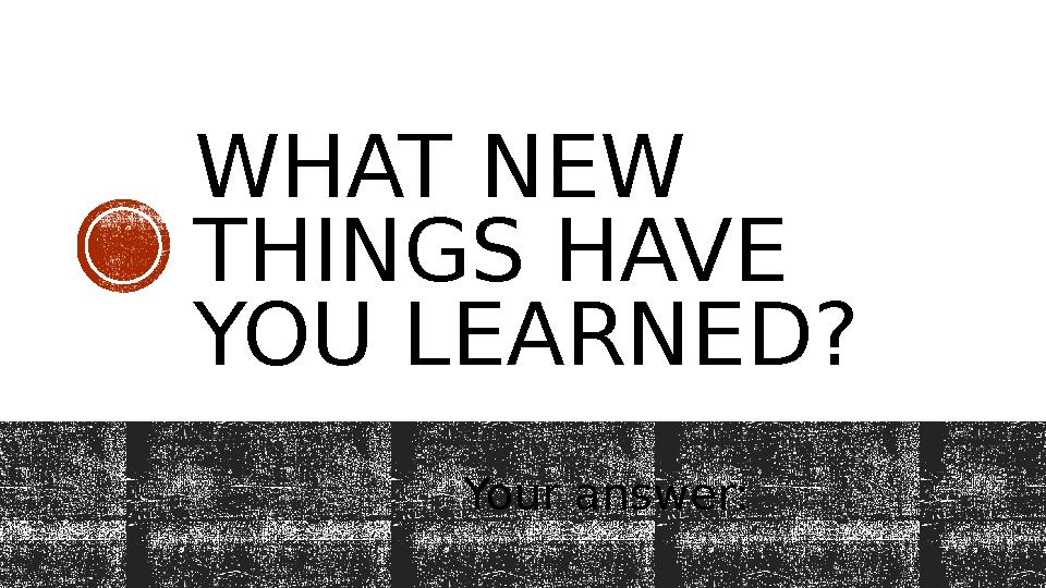 WHAT NEW THINGS HAVE YOU LEARNED? Your answer: