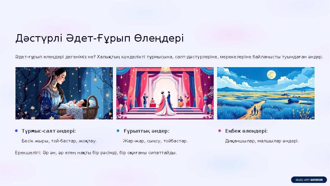 Дәстүрлі Әдет-Ғұрып Өлеңдері Әдет-ғұрып өлеңдері дегеніміз не? Халықтың күнделікті тұрмысына, салт-дәстүрлеріне, мерекелеріне б