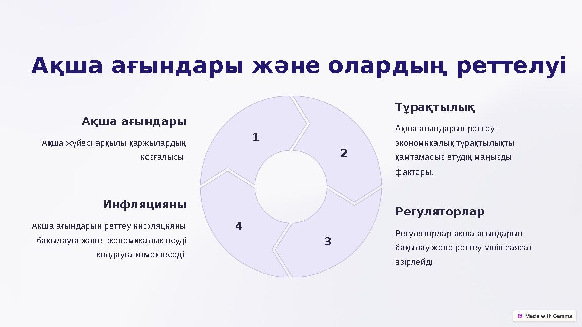 Ақша ағындары және олардың реттелуі Ақша ағындары Ақша жүйесі арқылы қаржылардың қозғалысы. 1 Тұрақтылық Ақша ағындарын реттеу