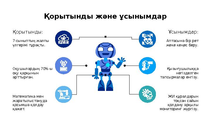 Қорытынды және ұсынымдар Қызығушылыққа негізделген тапсырмалар енгізу. Оқушылардың 70%-ы оқу қарқынын арттырған. Математика