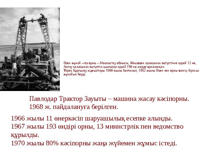 Өзен мұнай –газ орны – Маңғыстау облысы, Жаңаөзен қаласынан оңтүстікке қарай 12 км, Ақтау қаласынан оңтүстік-шығысқа қарай 150