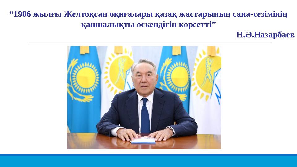 “1986 жылғы Желтоқсан оқиғалары қазақ жастарының сана-сезімінің қаншалықты өскендігін көрсетті” Н.Ә.Назарбаев
