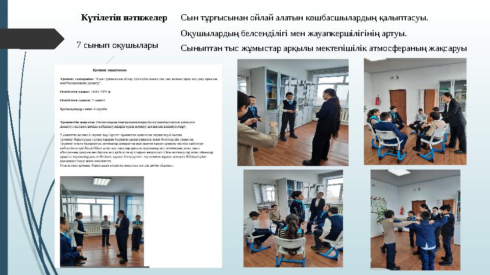 Күтілетін нәтижелерСын тұрғысынан ойлай алатын көшбасшылардың қалыптасуы. Оқушылардың белсенділігі мен жауапкершілі