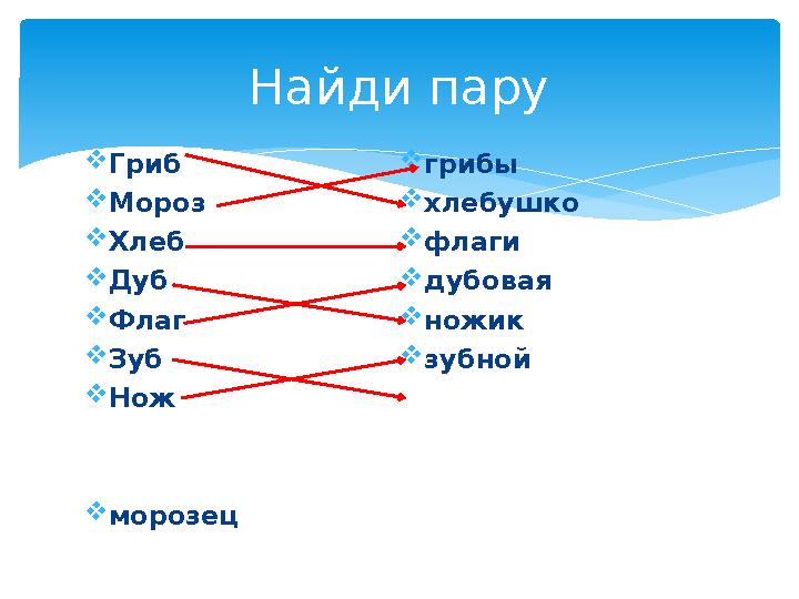 Гриб Мороз Хлеб Дуб Флаг Зуб Нож морозец грибы хлебушко флаги дубовая ножик зубной Найди пару Гриб Мороз Хлеб Дуб Флаг Зуб Нож морозец грибы хлебушко флаги дубовая ножик зубной Найди пару
