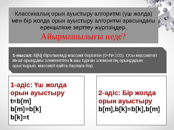 Классикалық орын ауыстыру алгоритмі (үш жолда) мен бір жолда орын ауыстыру алгоритмі арасындағы ерекшілікке зерттеу жүргізіңде