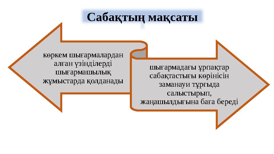 көркем шығармалардан алған үзінділерді шығармашылық жұмыстарда қолданады шығармадағы ұрпақтар сабақтастығы көрінісін замана