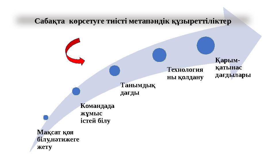 Мақсат қоя білу,нәтижеге жету Командада жұмыс істей білу Танымдық дағды Технология ны қолдану Қарым- қатынас дағдылары Саб
