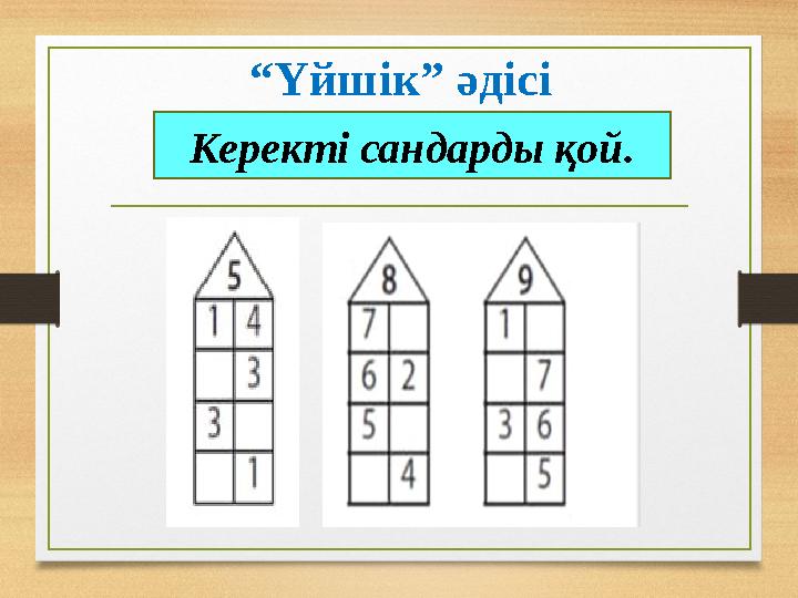 “Үйшік” әдісі Керекті сандарды қой.