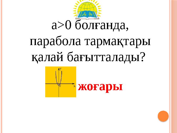 а>0 болғанда, парабола тармақтары қалай бағытталады? жоғары
