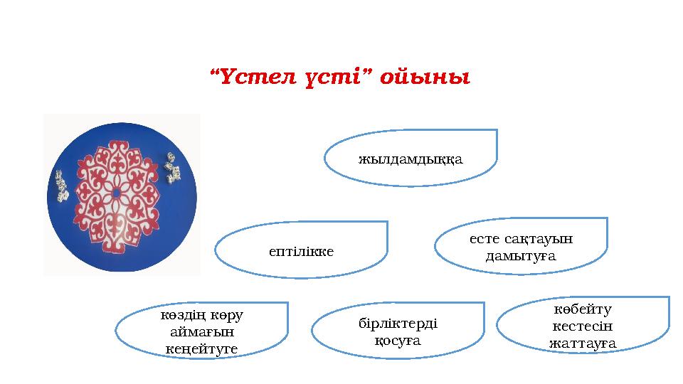 “Үстел үсті” ойыны ептілікке жылдамдыққа есте сақтауын дамытуға көздің көру аймағын кеңейтуге бірліктерді қосуға көбейту ке