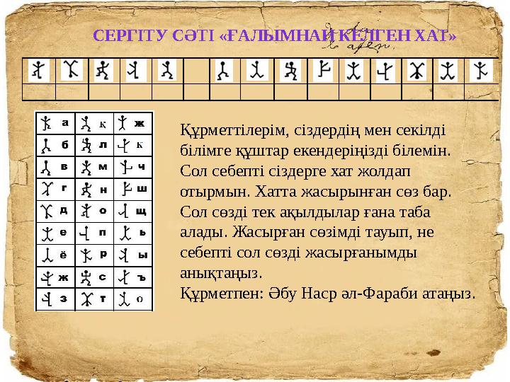 СЕРГІТУ СӘТІ «ҒАЛЫМНАН КЕЛГЕН ХАТ» Құрметтілерім, сіздердің мен секілді білімге құштар екенде