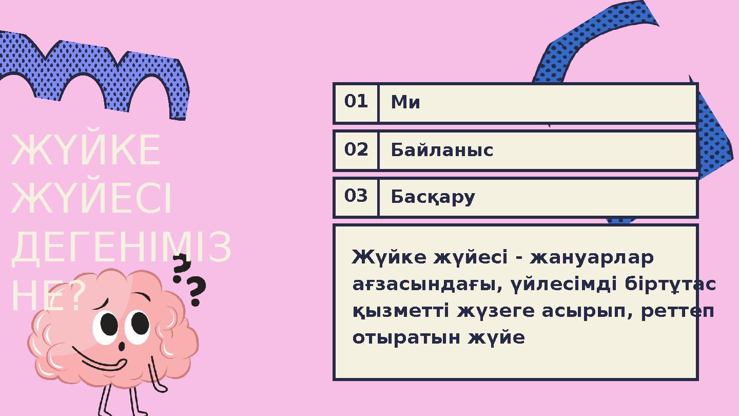 Ми01 02 03 Байланыс Басқару ЖҮЙКЕ ЖҮЙЕСІ ДЕГЕНІМІЗ НЕ? Жүйке жүйесі - жануарлар ағзасындағы, үйлесімді біртұтас қызметті жү