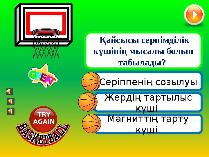 Жердің тартылыс күші Серіппенің созылуы Қайсысы серпімділік күшінің мысалы болып табылады? Магниттің тарту күші