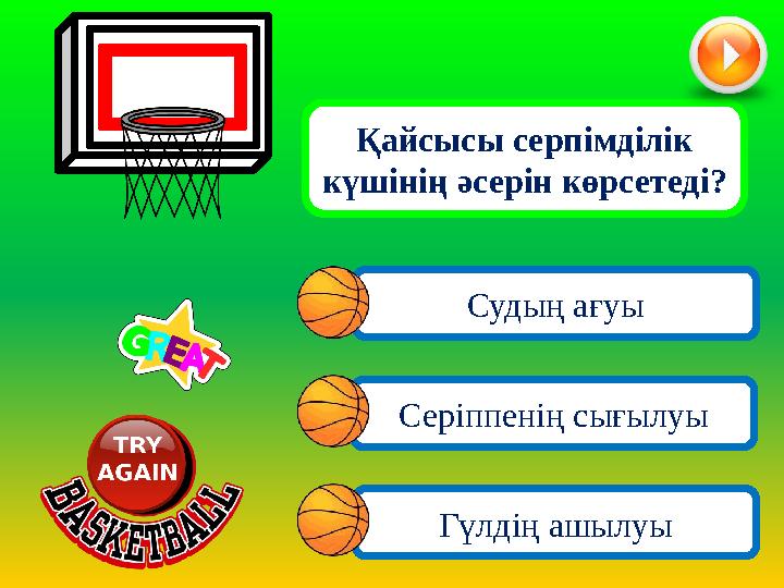 Гүлдің ашылуы Серіппенің сығылуы Қайсысы серпімділік күшінің әсерін көрсетеді? Судың ағуы