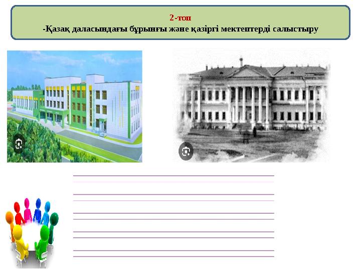 2-топ -Қазақ даласындағы бұрынғы және қазіргі мектептерді салыстыру