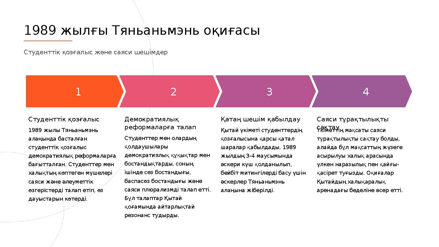 1 Студенттік қозғалыс 1989 жылы Тяньаньмэнь алаңында басталған студенттік қозғалыс демократиялық реформаларға бағытталған. С