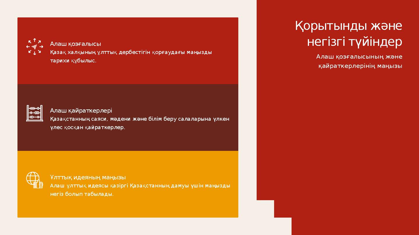 Алаш қозғалысы Қазақ халқының ұлттық дербестігін қорғаудағы маңызды тарихи құбылыс. Алаш қайраткерлері Қазақстанның саяси, мәде