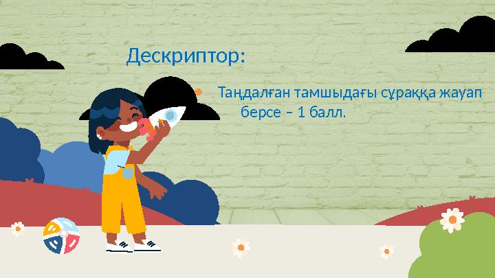 Дескриптор: ● Таңдалған тамшыдағы сұраққа жауап берсе – 1 балл.