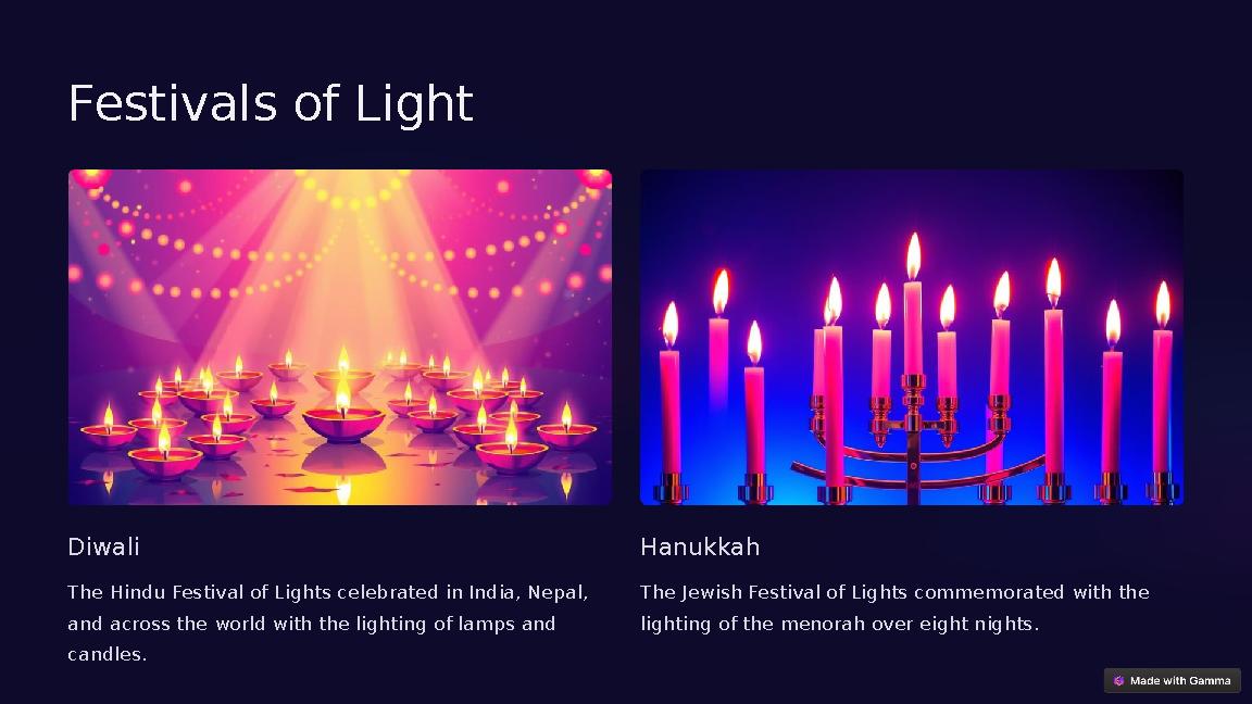Festivals of Light Diwali The Hindu Festival of Lights celebrated in India, Nepal, and across the world with the lighting of l