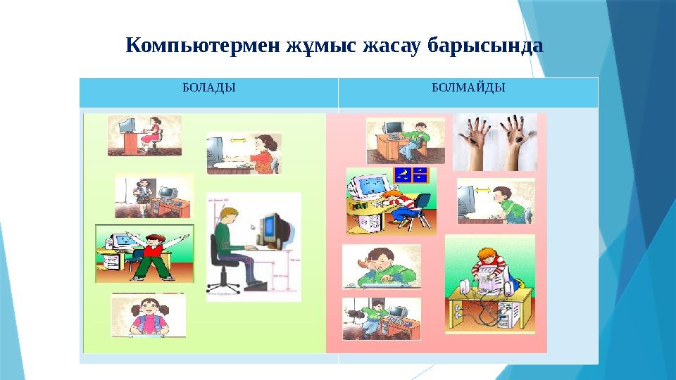 Компьютермен жұмыс жасау барысында БОЛАДЫ БОЛМАЙДЫ