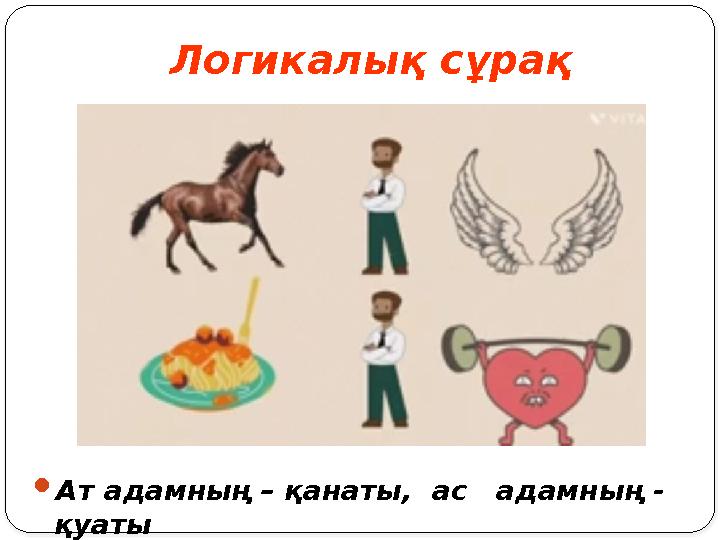 Ат адамның – қанаты, ас адамның - қуаты Логикалық сұрақ Ат адамның – қанаты, ас адамның - қуаты Логикалық сұрақ