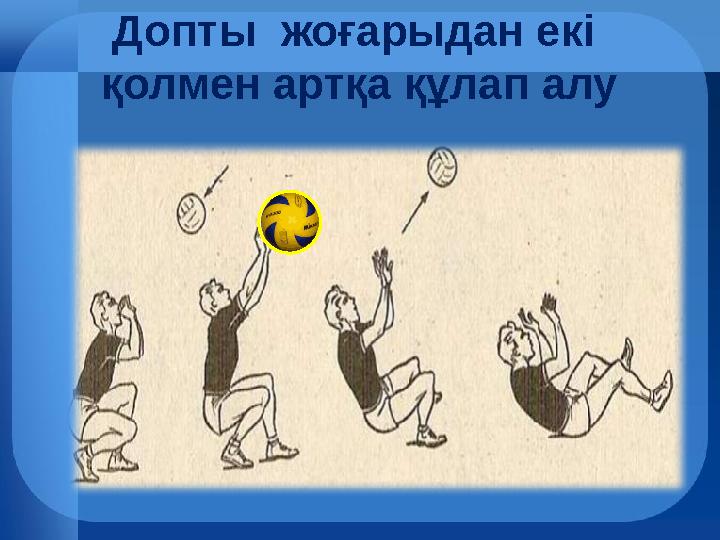 Допты жоғарыдан екі қолмен артқа құлап алу Допты жоғарыдан екі қолмен артқа құлап алу