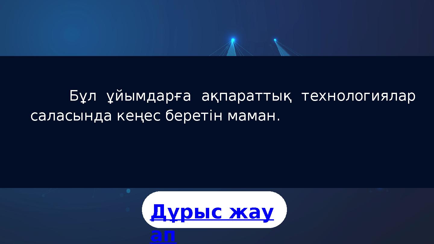 Бұл ұйымдарға ақпараттық технологиялар саласында кеңес беретін маман. Дұрыс жау ап