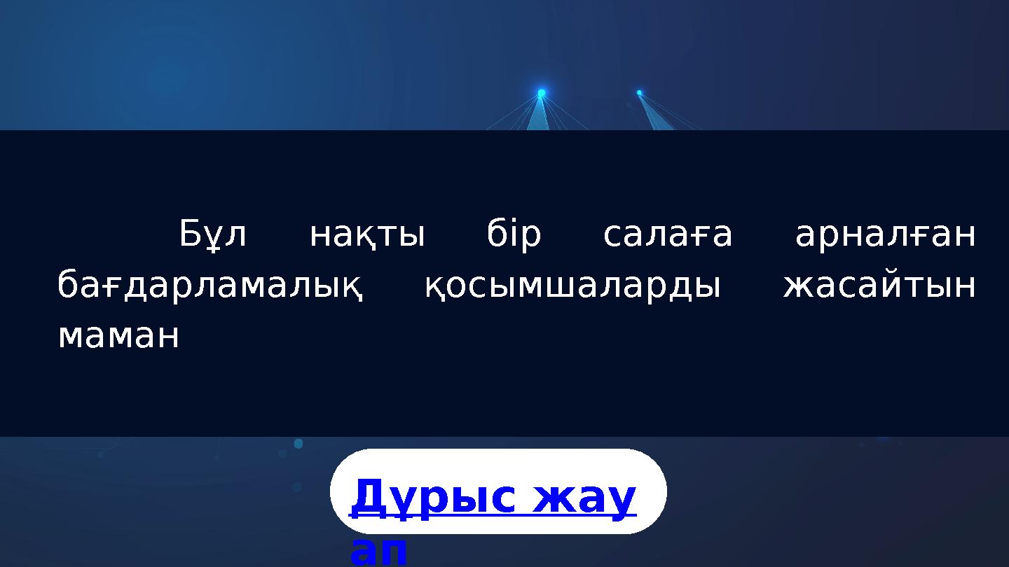 Бұл нақты бір салаға арналған бағдарламалық қосымшаларды жасайтын маман Дұрыс жау ап