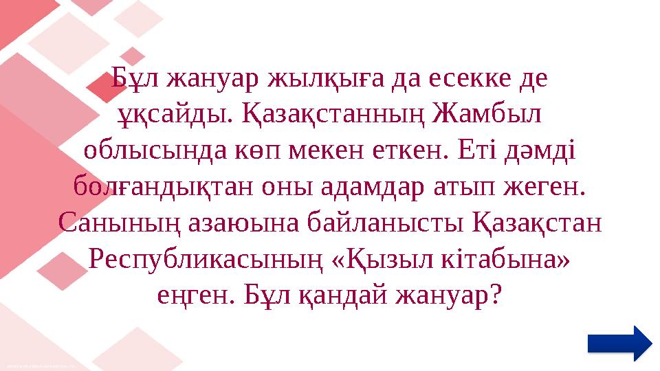 Бұл жануар жылқыға да есекке де ұқсайды. Қазақстанның Жамбыл облысында көп мекен еткен. Еті дәмді болғандықтан оны адамдар ат