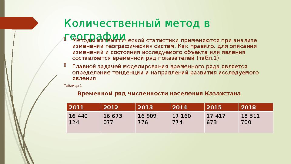 Количественный метод в географии Методы математической статистики применяются при анализе изменений географическ