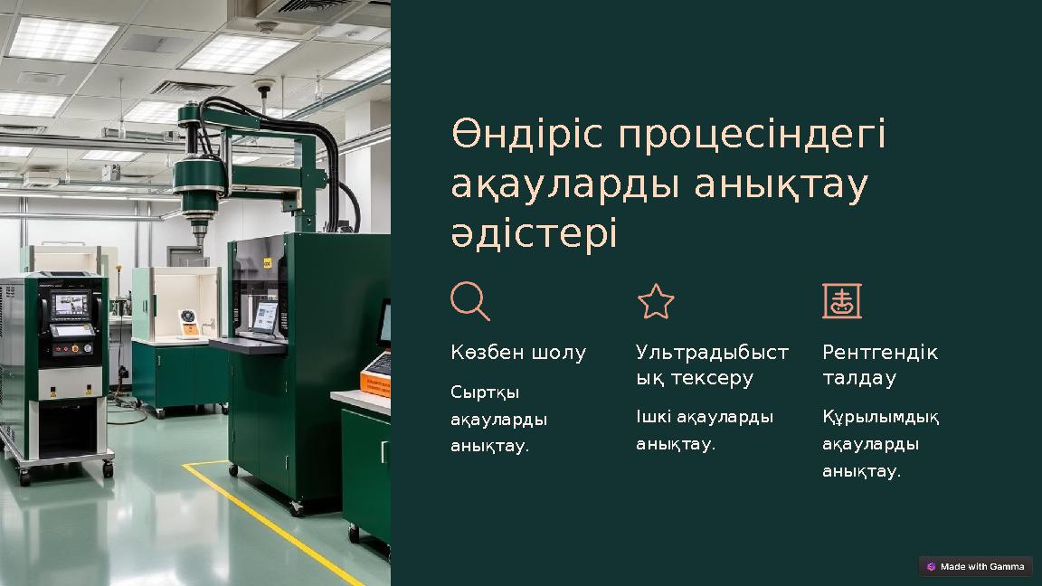 Өндіріс процесіндегі ақауларды анықтау әдістері Көзбен шолу Сыртқы ақауларды анықтау. Ультрадыбыст ық тексеру Ішкі ақауларды