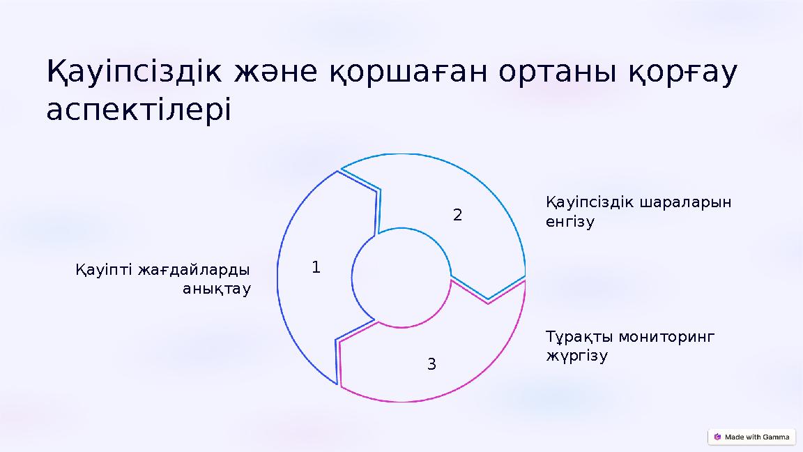 Қауіпсіздік және қоршаған ортаны қорғау аспектілері Қауіпті жағдайларды анықтау 1 Қауіпсіздік шараларын енгізу 2 Тұрақты мон