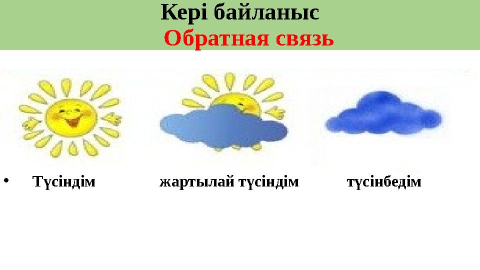 Кері байланыс Обратная связь • Түсіндім жартылай түсіндім түсінбедім