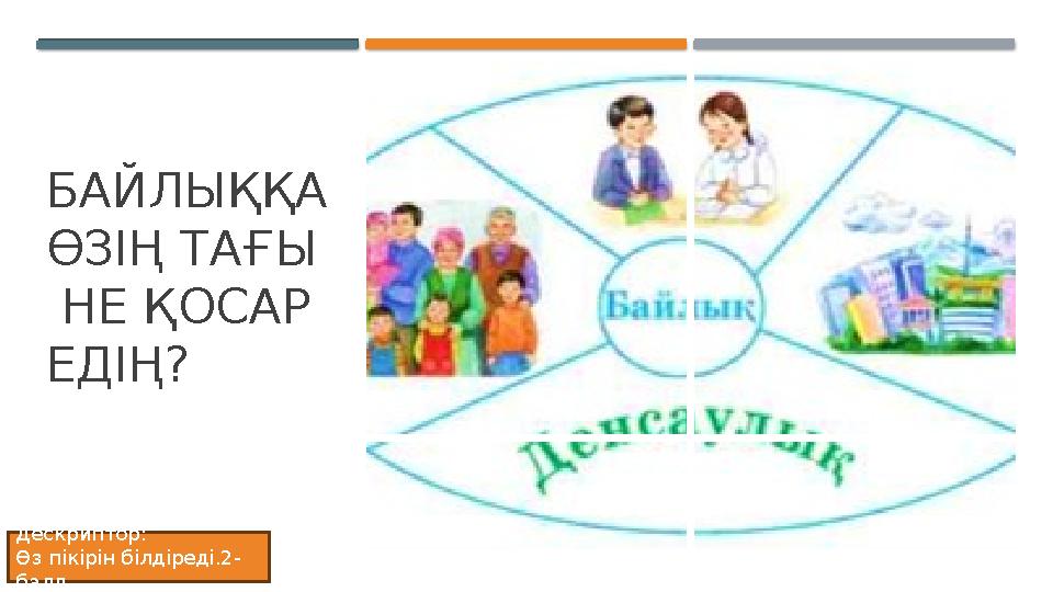 БАЙЛЫҚҚА ӨЗІҢ ТАҒЫ НЕ ҚОСАР ЕДІҢ? Дескриптор: Өз пікірін білдіреді.2- балл