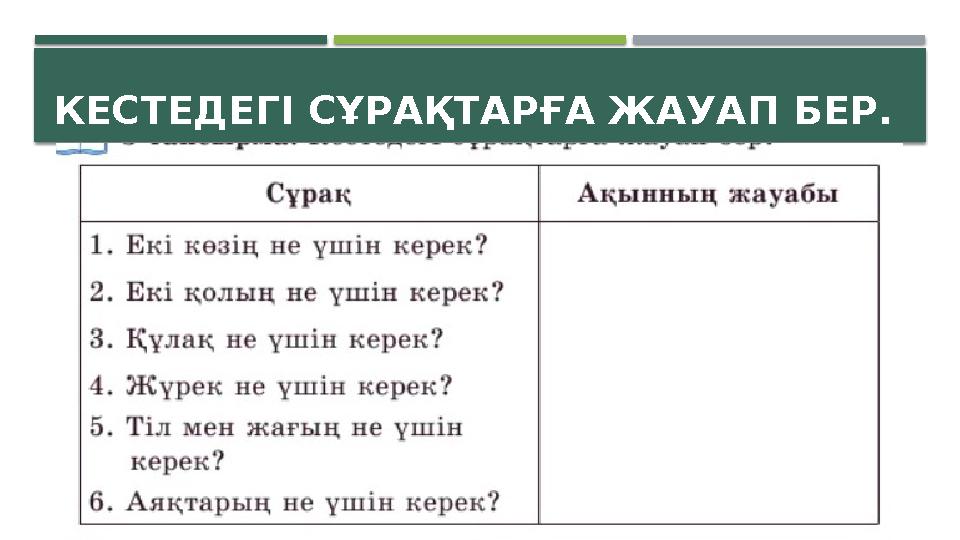 КЕСТЕДЕГІ СҰРАҚТАРҒА ЖАУАП БЕР.