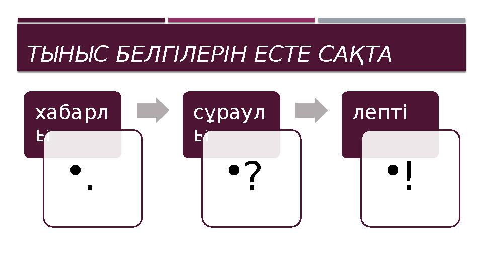 ТЫНЫС БЕЛГІЛЕРІН ЕСТЕ САҚТА хабарл ы •. сұраул ы •? лепті •!