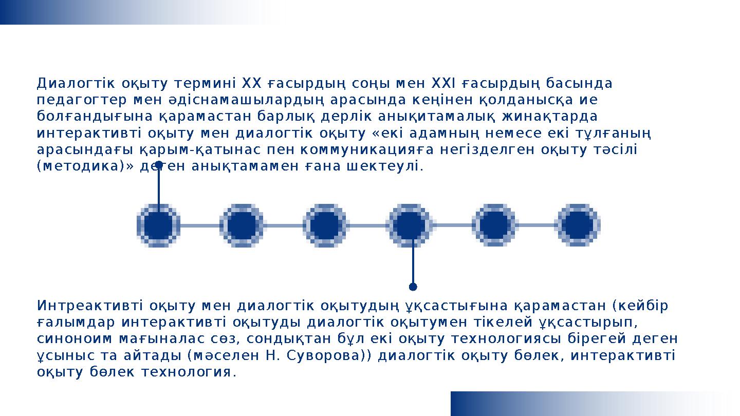 Диалогтік оқыту термині ХХ ғасырдың соңы мен ХХІ ғасырдың басында педагогтер мен әдіснамашылардың арасында кеңінен қолданысқа и